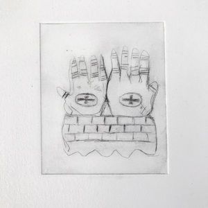 Original Art Drypoint Intaglio Print Praying Hands